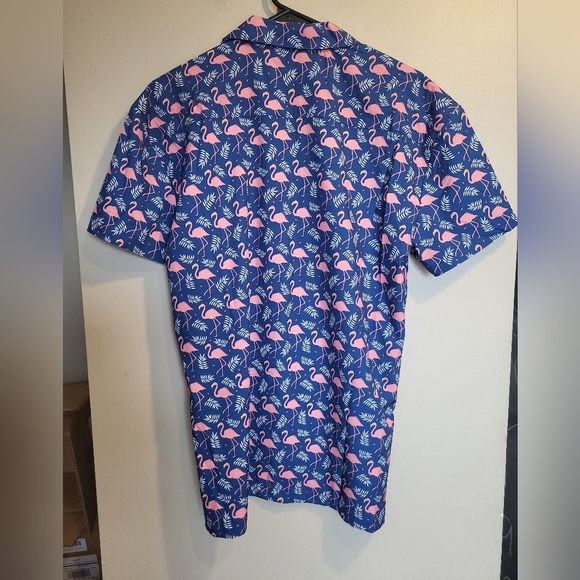 NEW Blue Flamingo Print Men Shirt, Size Medium - Picture 2 of 5